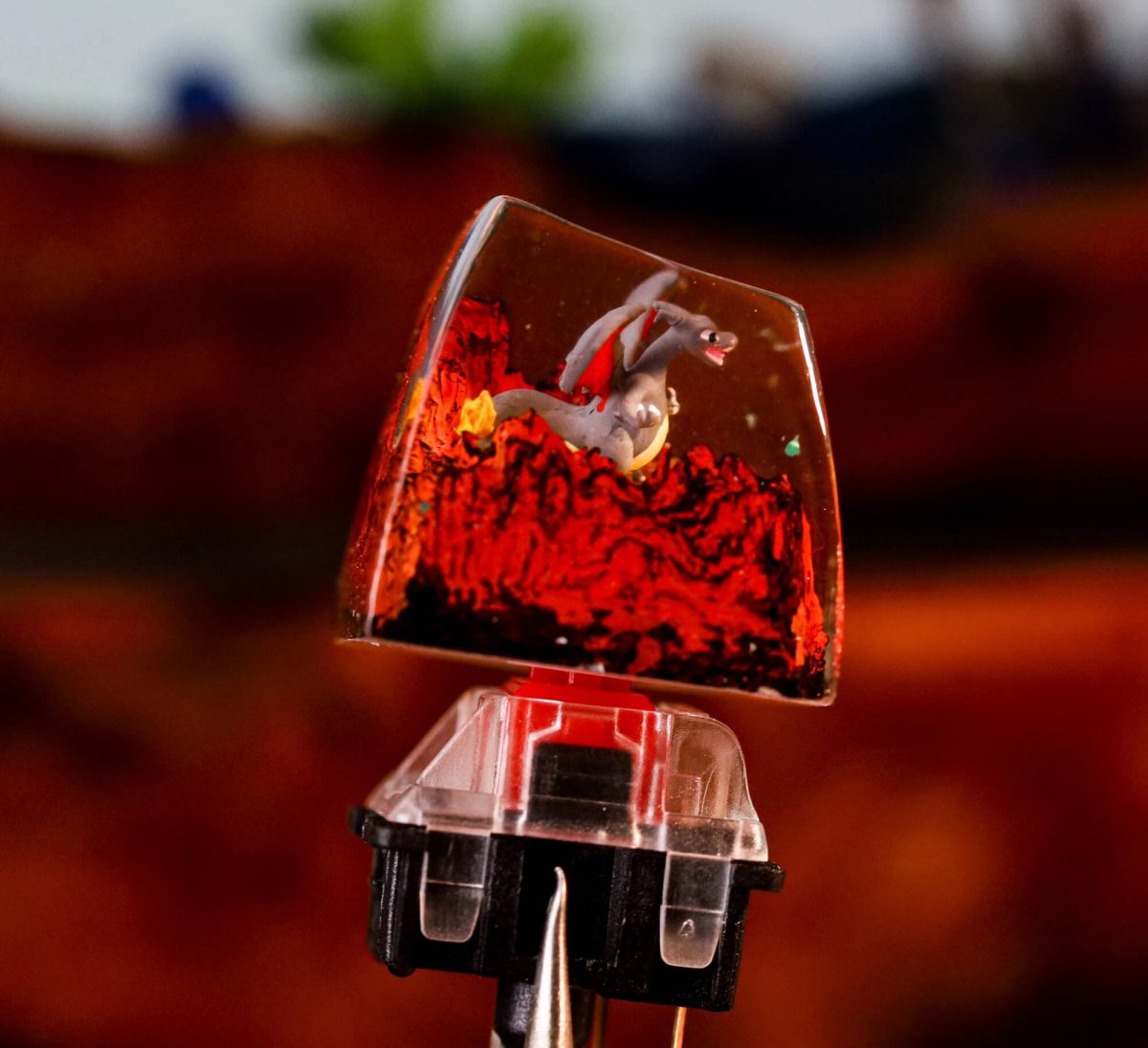 Shiny Charizard artisan keycap - red and black keycap